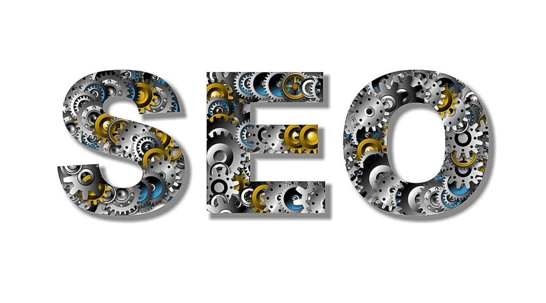 SEO spelled out. The letters have gears all over them.