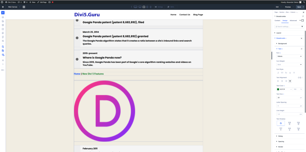 The Breadcrumbs module in Divi 5.