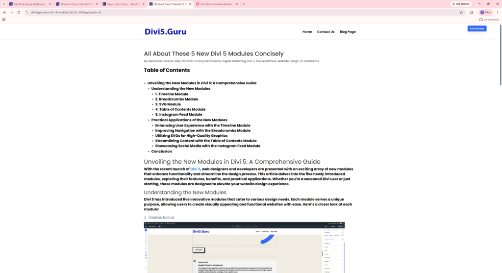 The table of contents module in Divi 5.